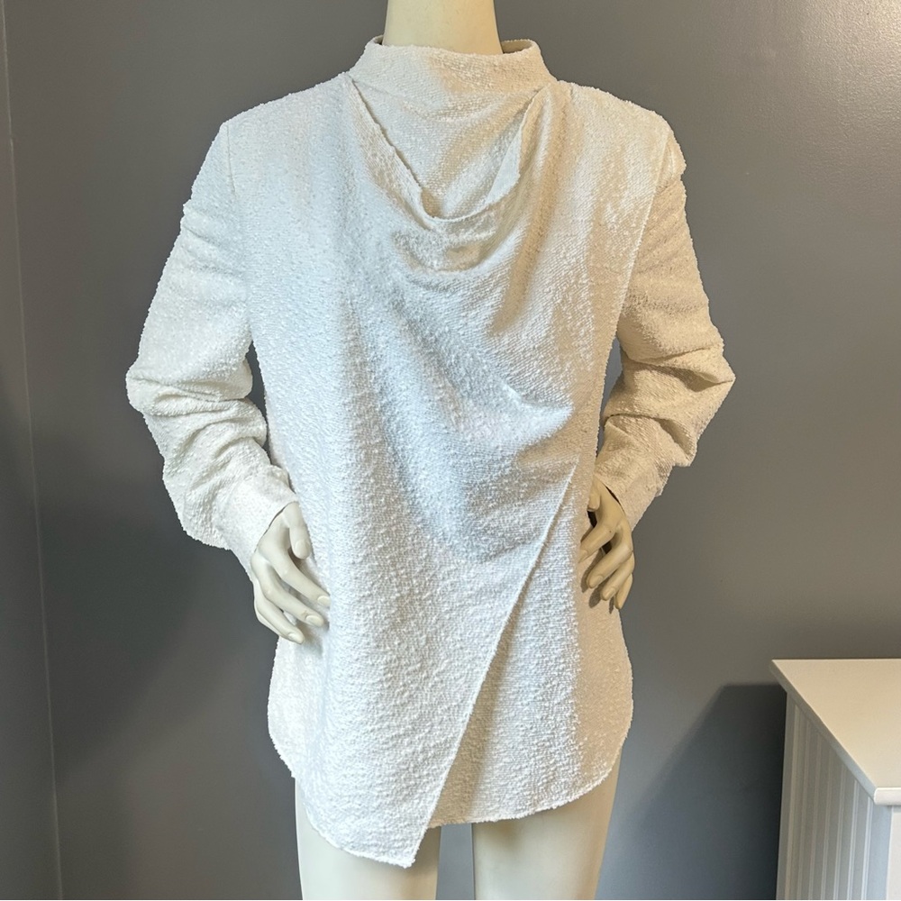 NWT ORR Cowl Neck Wrap Textured Blouse in Ivory